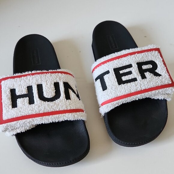 HUNTER | Original Terry Towelling Logo Slides Slip-on Sandals sz 7 - Picture 3 of 5